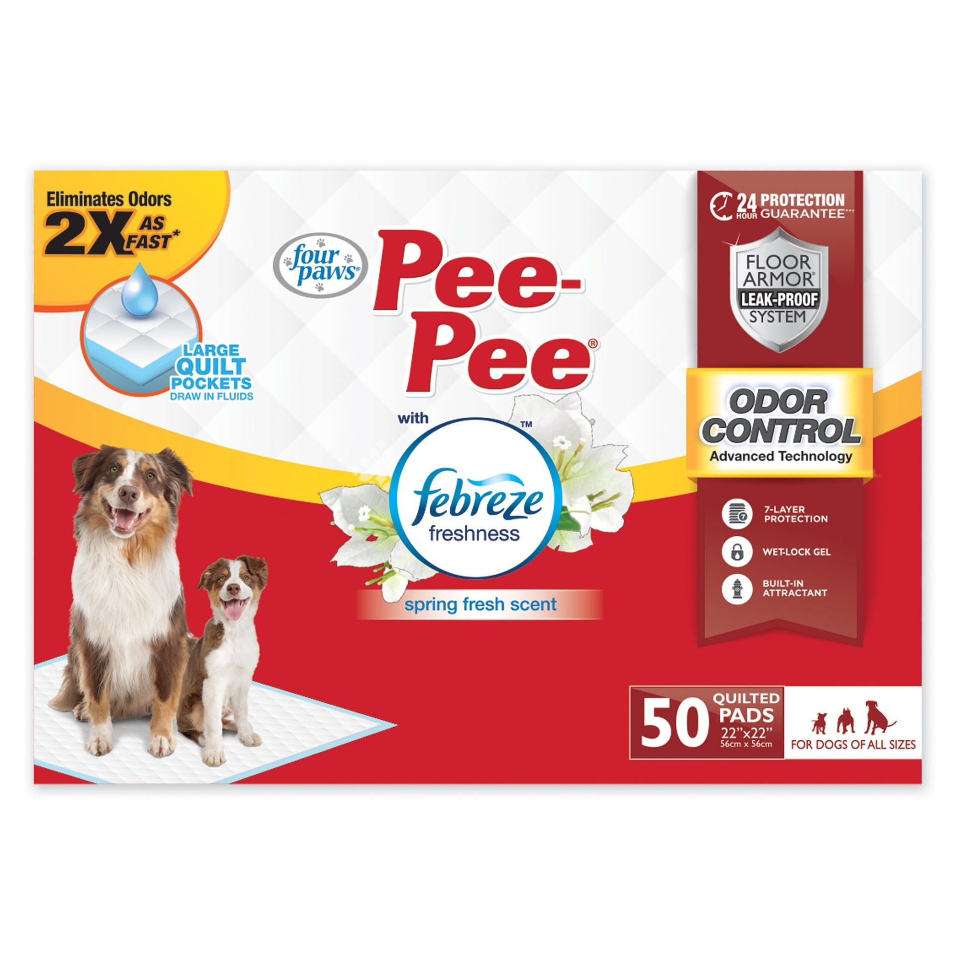 slide 1 of 1, Four Paws Pee-Pee Odor Control Frebreze Freshness Dog Training Pads, 50 ct