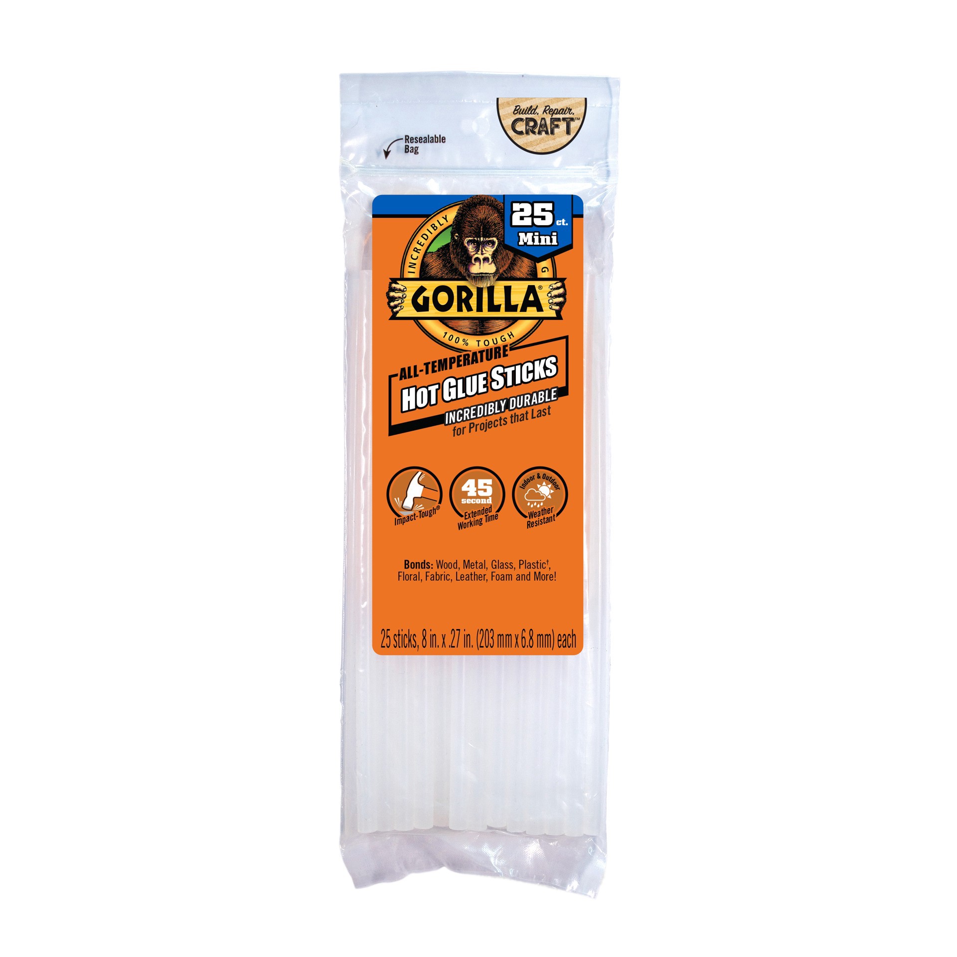 slide 3 of 3, Gorilla Glue Gorilla 8" All-Temperature Hot Glue Sticks, 25ct., 25 ct