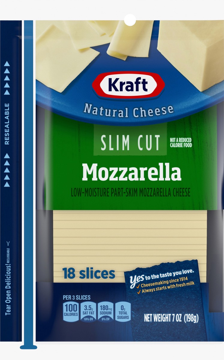 slide 8 of 9, Kraft Slim Cut Mozzarella Cheese Slices Pack, 7 oz