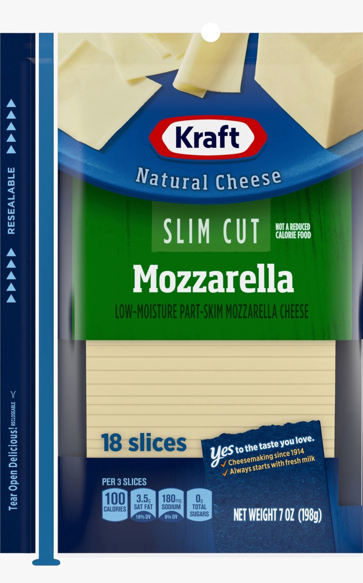 slide 9 of 14, Kraft Slim Cut Mozzarella Cheese Slices, 18 ct Pack, 18 ct