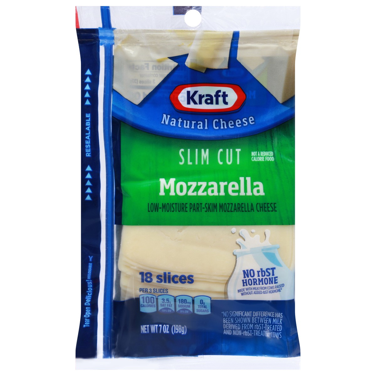slide 1 of 9, Kraft Slim Cut Mozzarella Cheese Slices Pack, 7 oz