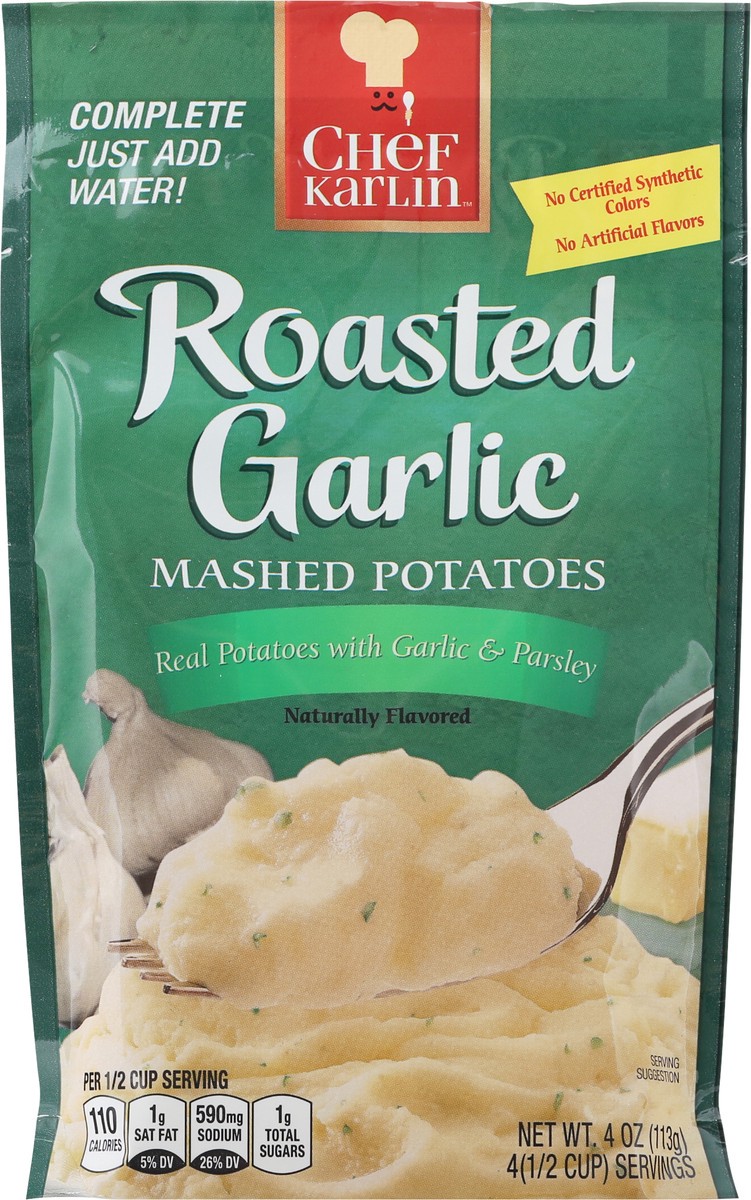 slide 4 of 9, Chef Karlin Roasted Garlic Mashed Potatoes 4 oz, 4 oz