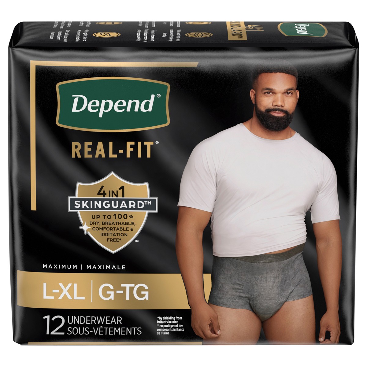 slide 7 of 12, Depend Real Fit Incontinence Underwear for Men, Disposable, Maximum Absorbency, Large/Extra Large, Grey, 12 Count, 12 ct