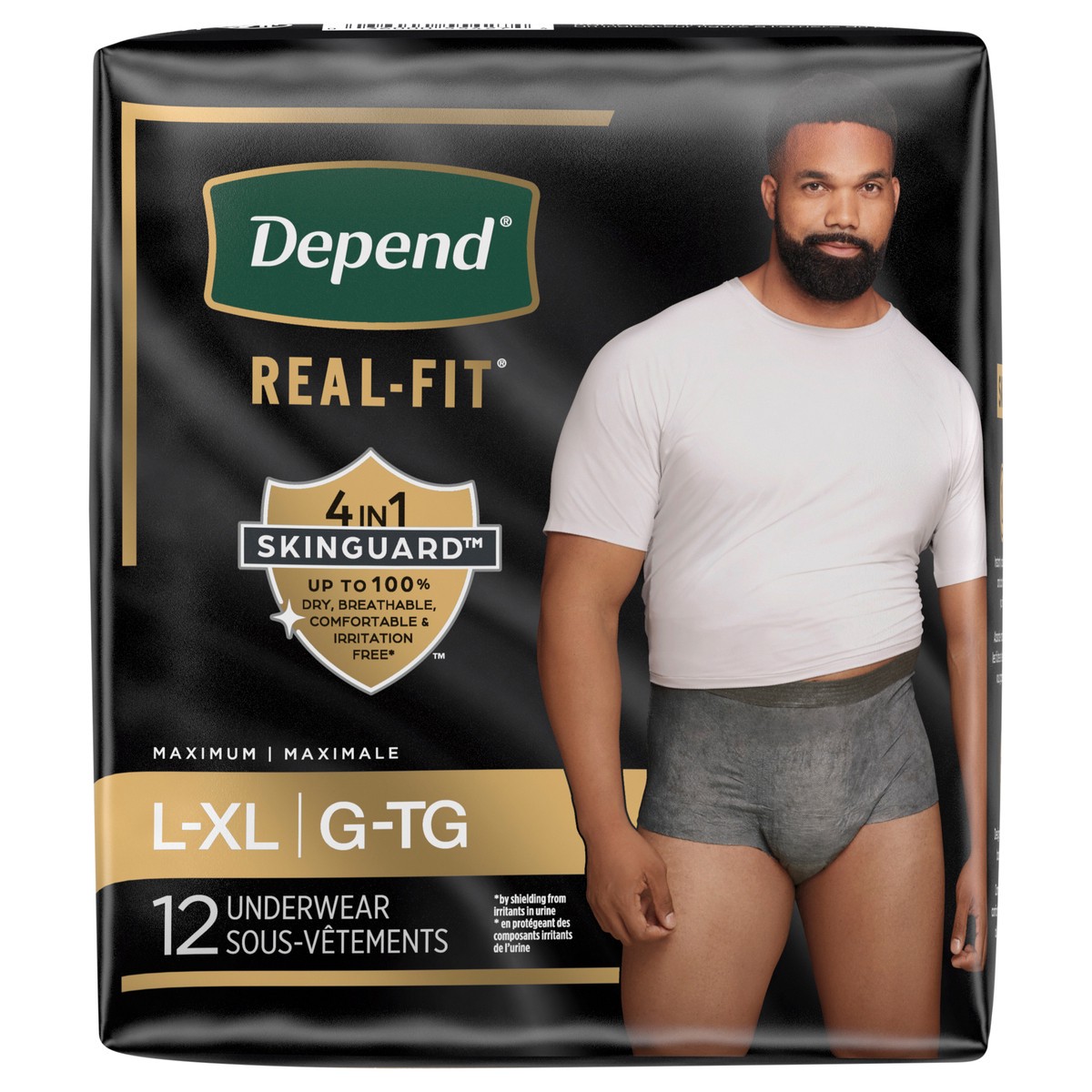 slide 6 of 12, Depend Real Fit Incontinence Underwear for Men, Disposable, Maximum Absorbency, Large/Extra Large, Grey, 12 Count, 12 ct
