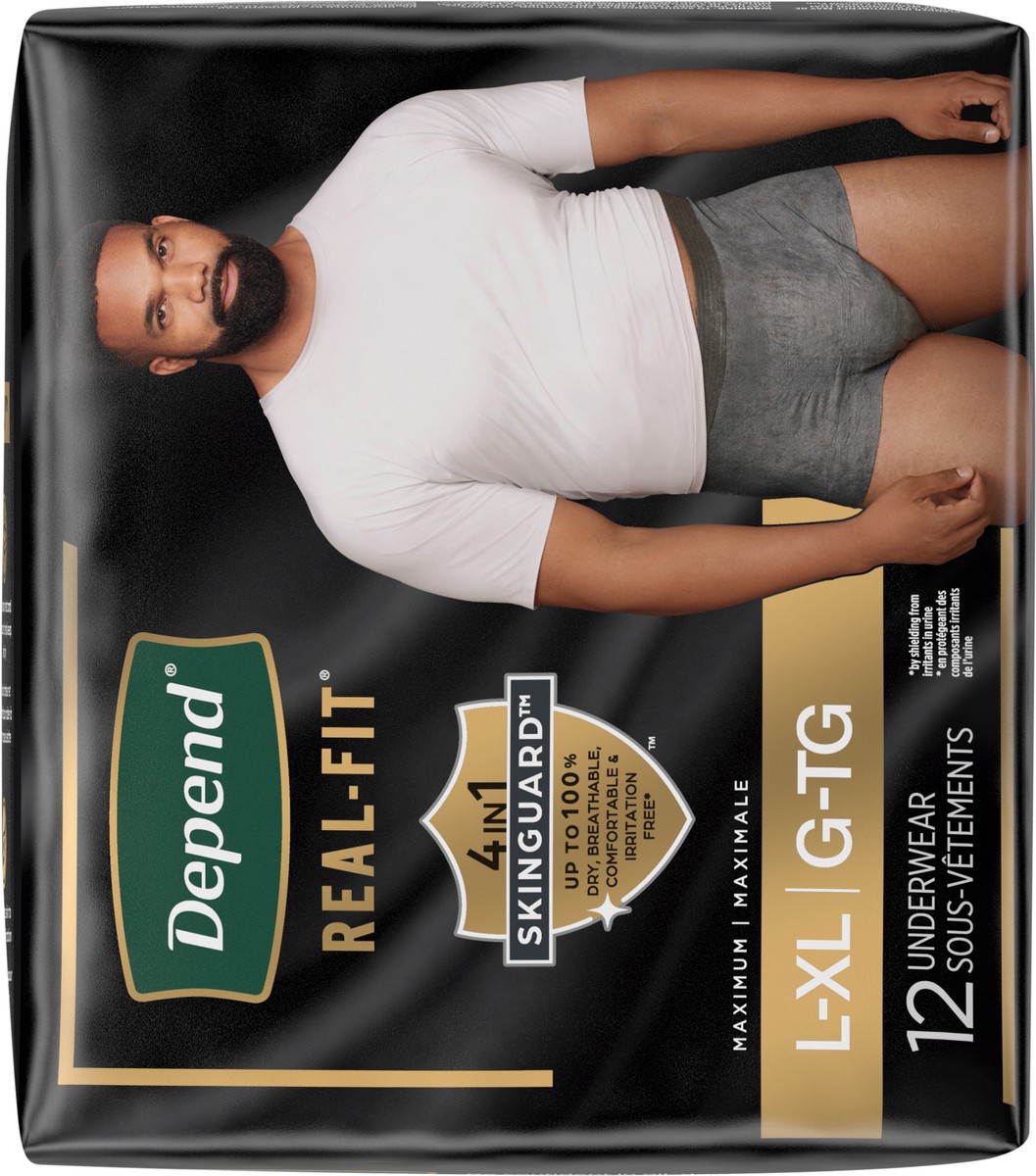 slide 4 of 12, Depend Real Fit Incontinence Underwear for Men, Disposable, Maximum Absorbency, Large/Extra Large, Grey, 12 Count, 12 ct