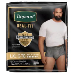 Depend Real Fit Incontinence Underwear for Men, Disposable, Maximum Absorbency, Large/Extra Large, Grey, 12 Count