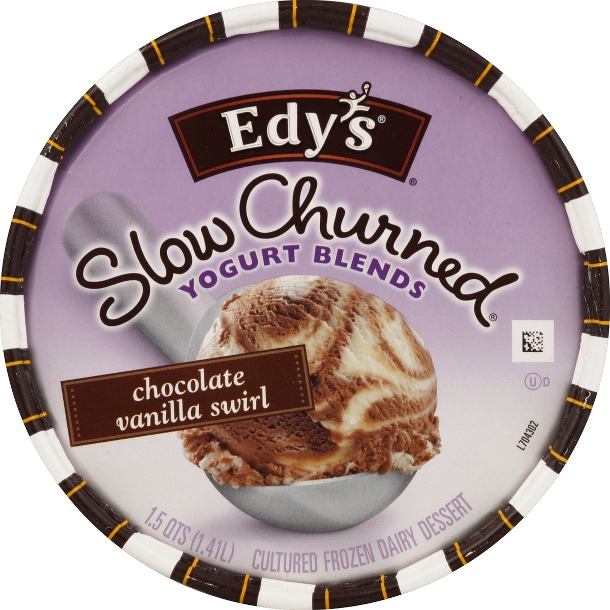 slide 2 of 6, Edy's Frozen Dairy Dessert Cultured Yogurt Blends Chocolate Vanilla Swirl, 1 qt