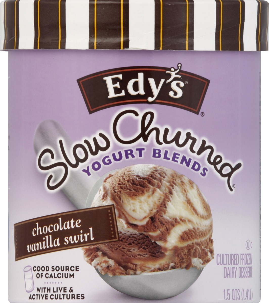 slide 5 of 6, Edy's Frozen Dairy Dessert Cultured Yogurt Blends Chocolate Vanilla Swirl, 1 qt