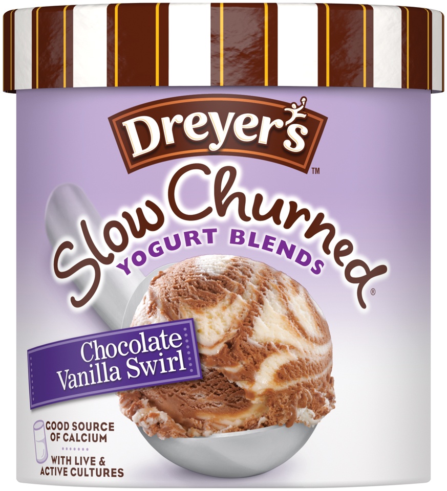 slide 1 of 6, Edy's Frozen Dairy Dessert Cultured Yogurt Blends Chocolate Vanilla Swirl, 1 qt