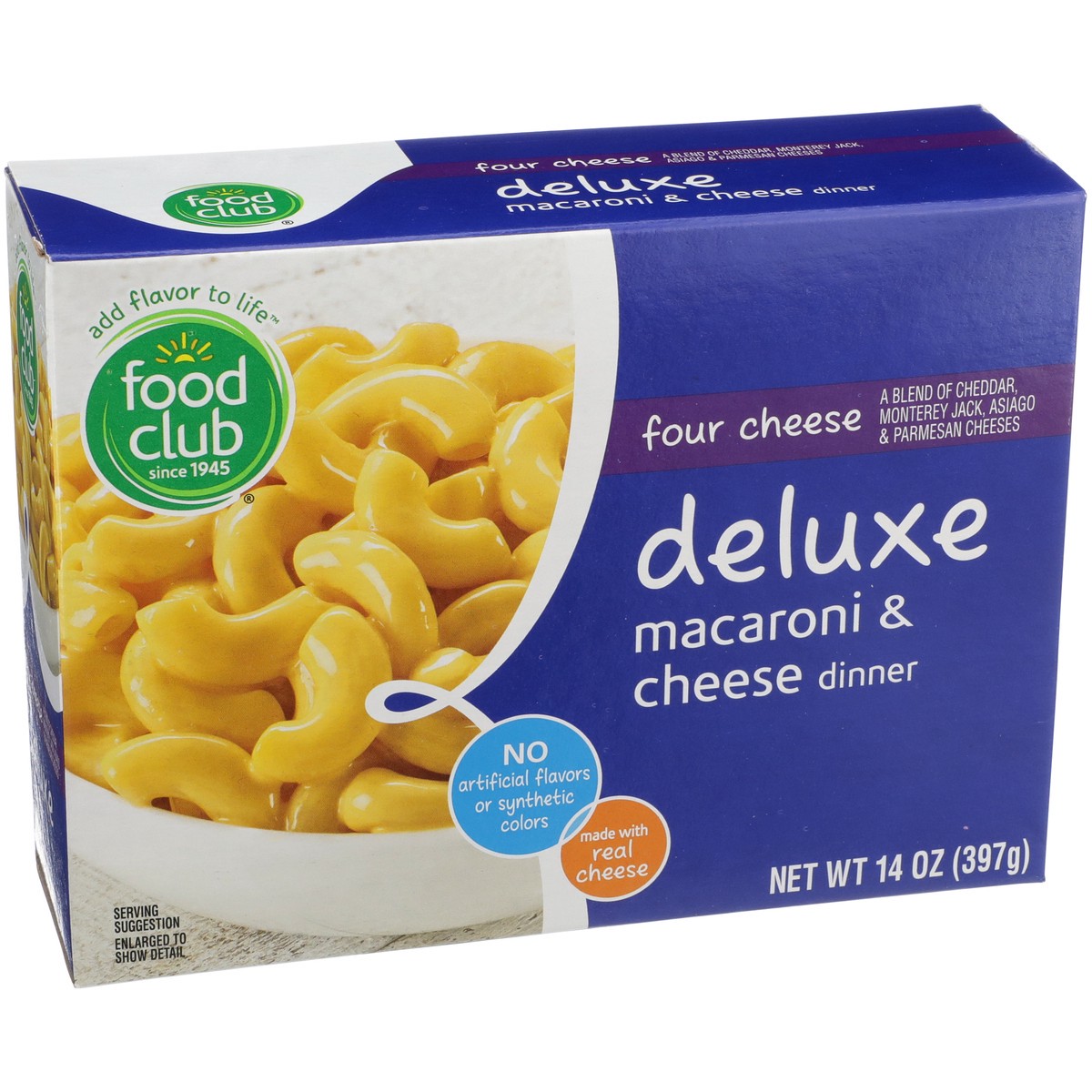 slide 2 of 9, Food Club Macaroni & Cheese Dinner, Deluxe, Four Cheese Sauce, 14 oz