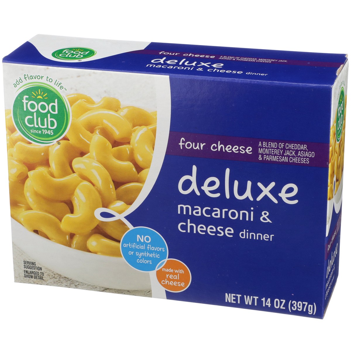 slide 3 of 9, Food Club Four Cheese Deluxe Macaroni & Cheese Dinner, 14 oz