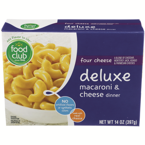slide 1 of 1, Food Club Four Cheese Deluxe Macaroni & Cheese Dinner, 14 oz