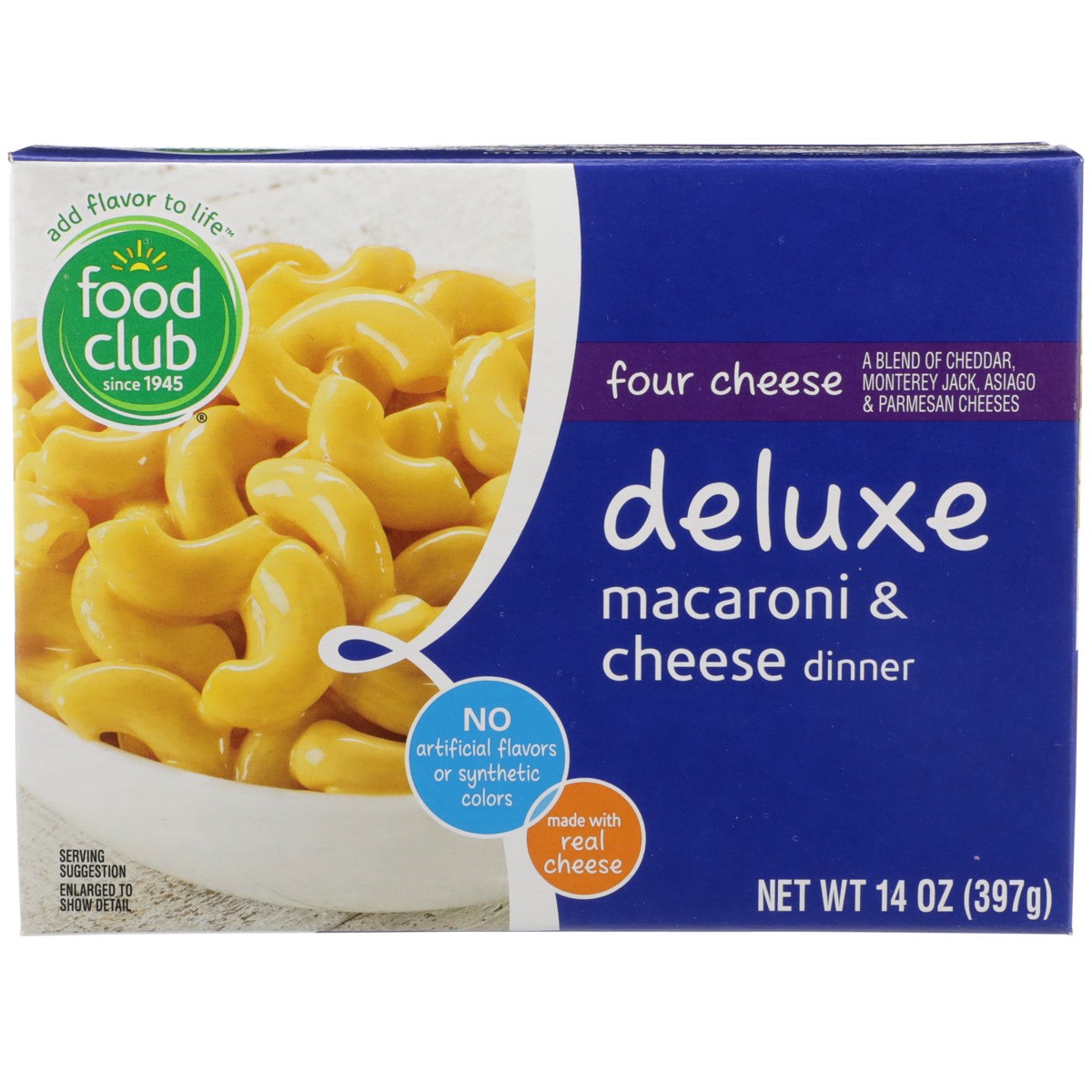 slide 8 of 9, Food Club Four Cheese Deluxe Macaroni & Cheese Dinner, 14 oz