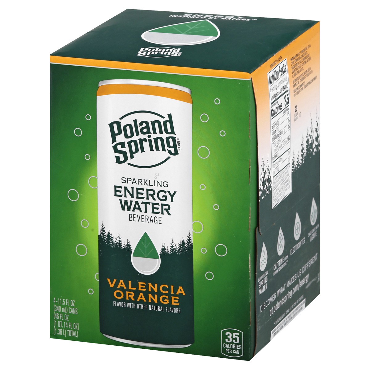 slide 5 of 10, Poland Spring Water Beverage, Valencia Orange, Sparkling Energy - 4 ct, 4 ct