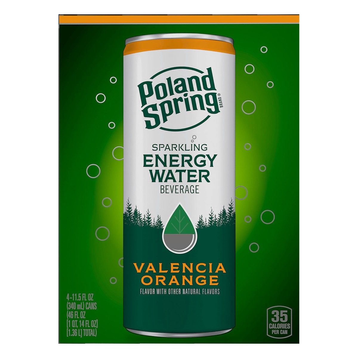 slide 1 of 10, Poland Spring Water Beverage, Valencia Orange, Sparkling Energy - 4 ct, 4 ct