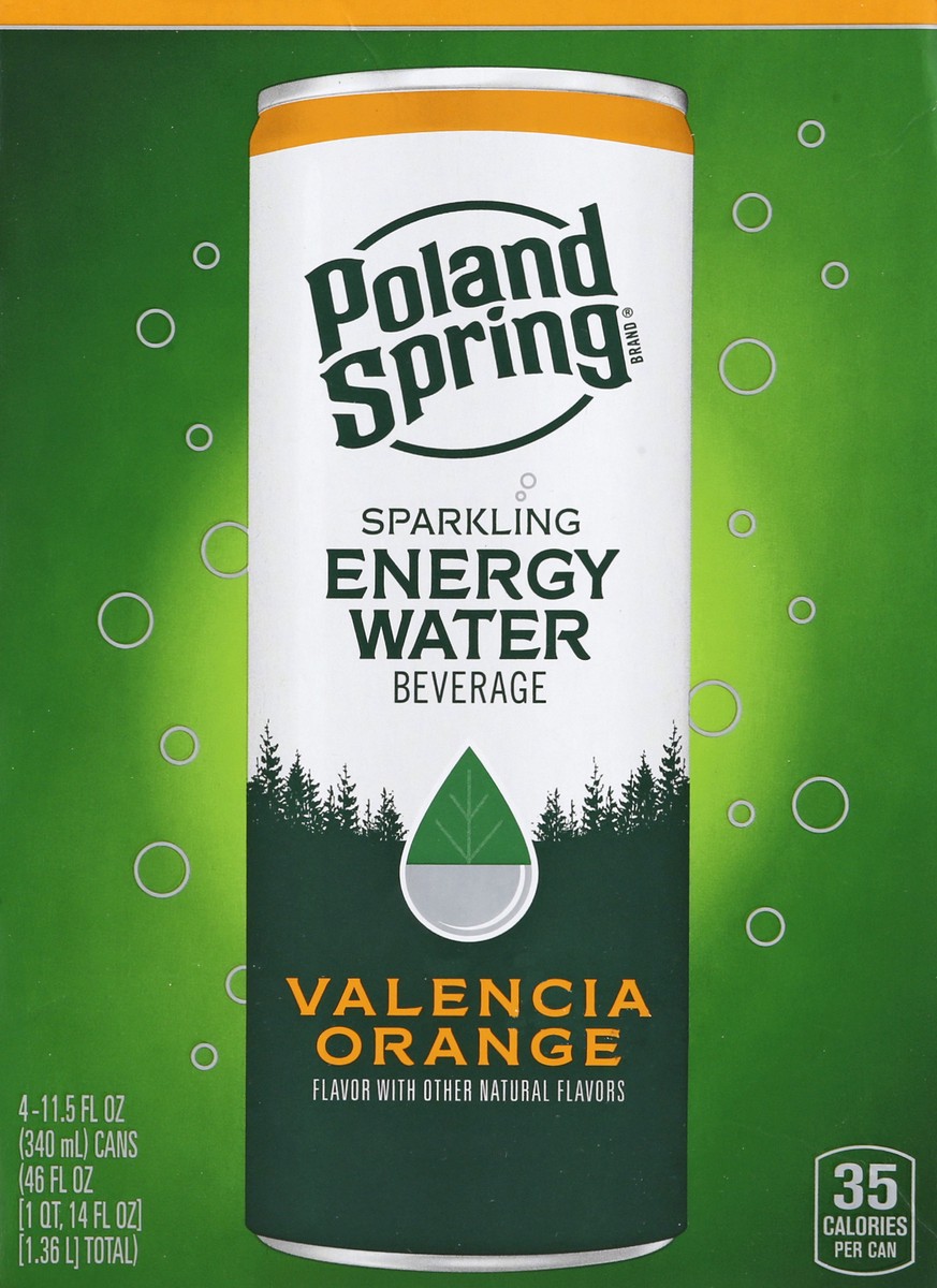 slide 8 of 10, Poland Spring Water Beverage, Valencia Orange, Sparkling Energy - 4 ct, 4 ct