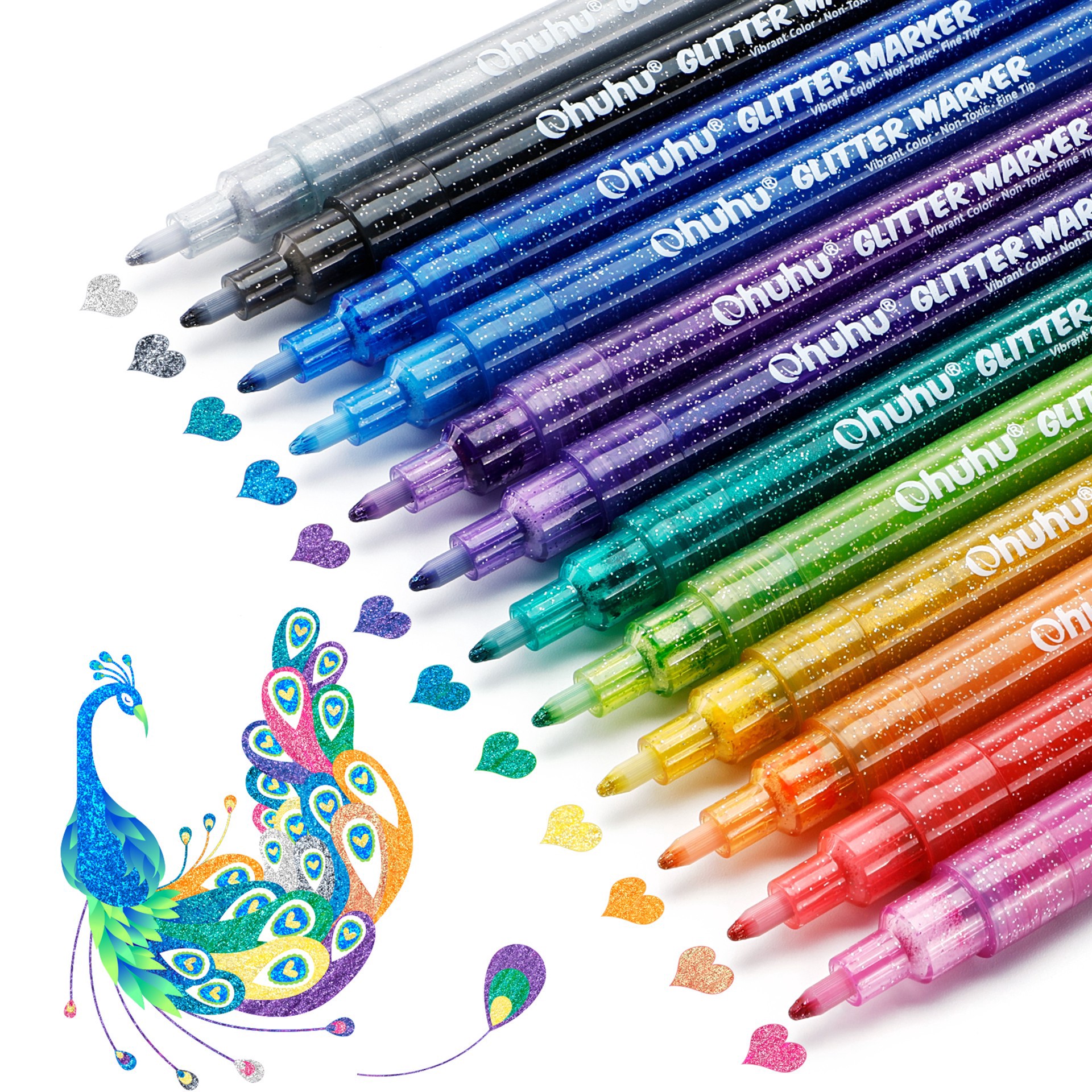 slide 4 of 4, Ohuhu Glitter Markers, 12ct., 12 ct