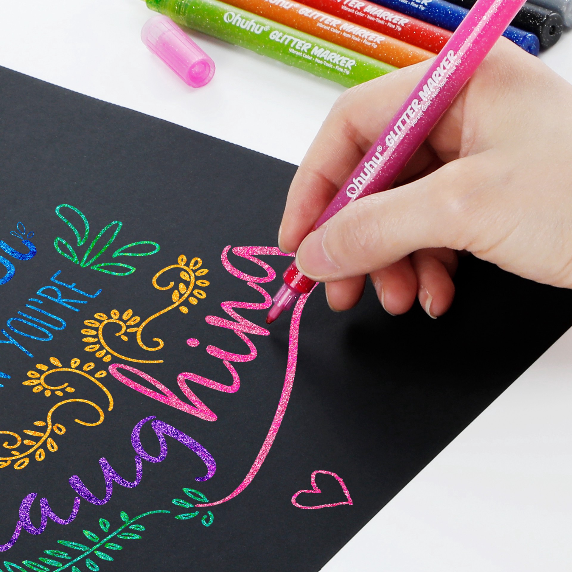 slide 2 of 4, Ohuhu Glitter Markers, 12ct., 12 ct