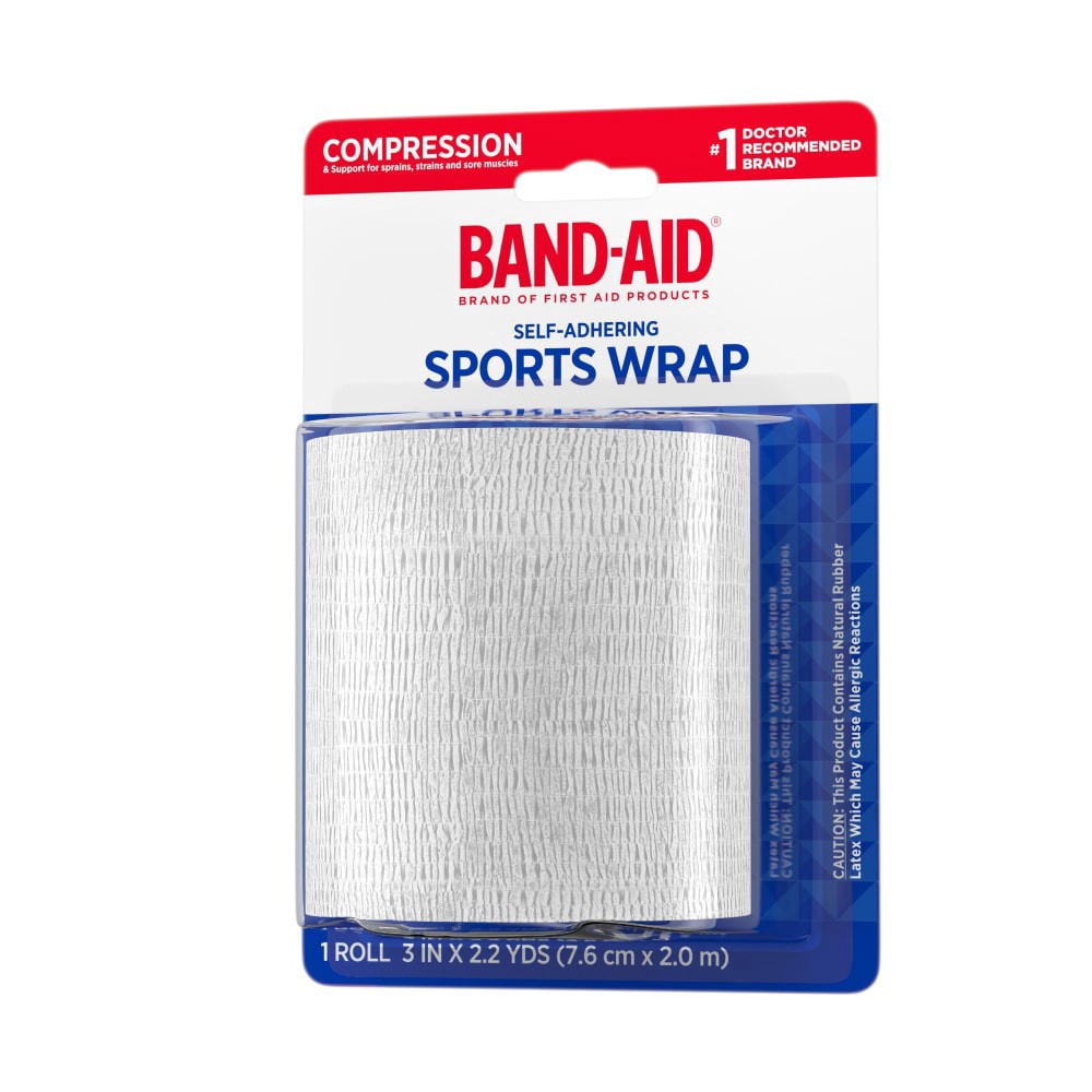 slide 1 of 2, BAND-AID Band Aid Brand First Aid Products Self-Adhering Compression Sports Wrap, 3 Inches x 2.2 Yards, 1 ct