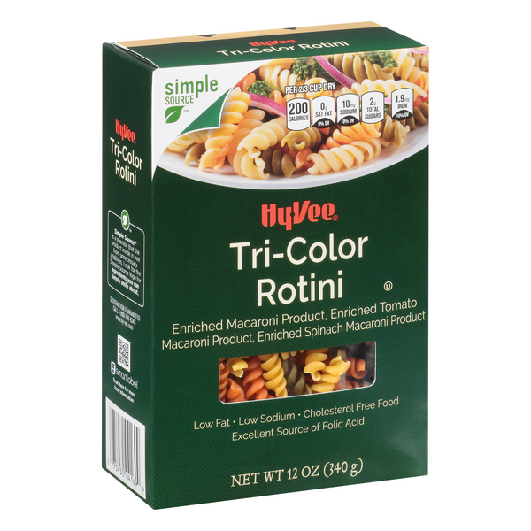 slide 1 of 8, Hy-vee Enriched Macaroni Product, Enriched Tomato Macaroni Product, Enriched Spinach Macaroni Product, Tri-color Rotini, 12 oz