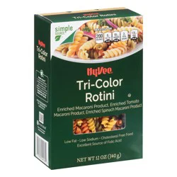 Hy-vee Enriched Macaroni Product, Enriched Tomato Macaroni Product, Enriched Spinach Macaroni Product, Tri-color Rotini
