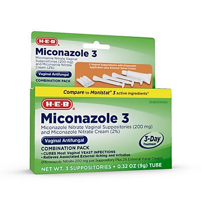 slide 1 of 1, H-E-B Miconazole 3 Vaginal Antifungal Combination Pack, 3 ct