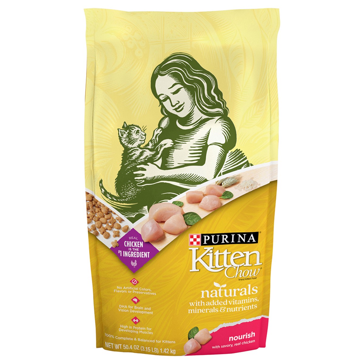 slide 1 of 9, Kitten Chow Purina Kitten Chow High Protein Cat Food Naturals with Added Vitamins, Minerals and Nutrients, 3.15 lb