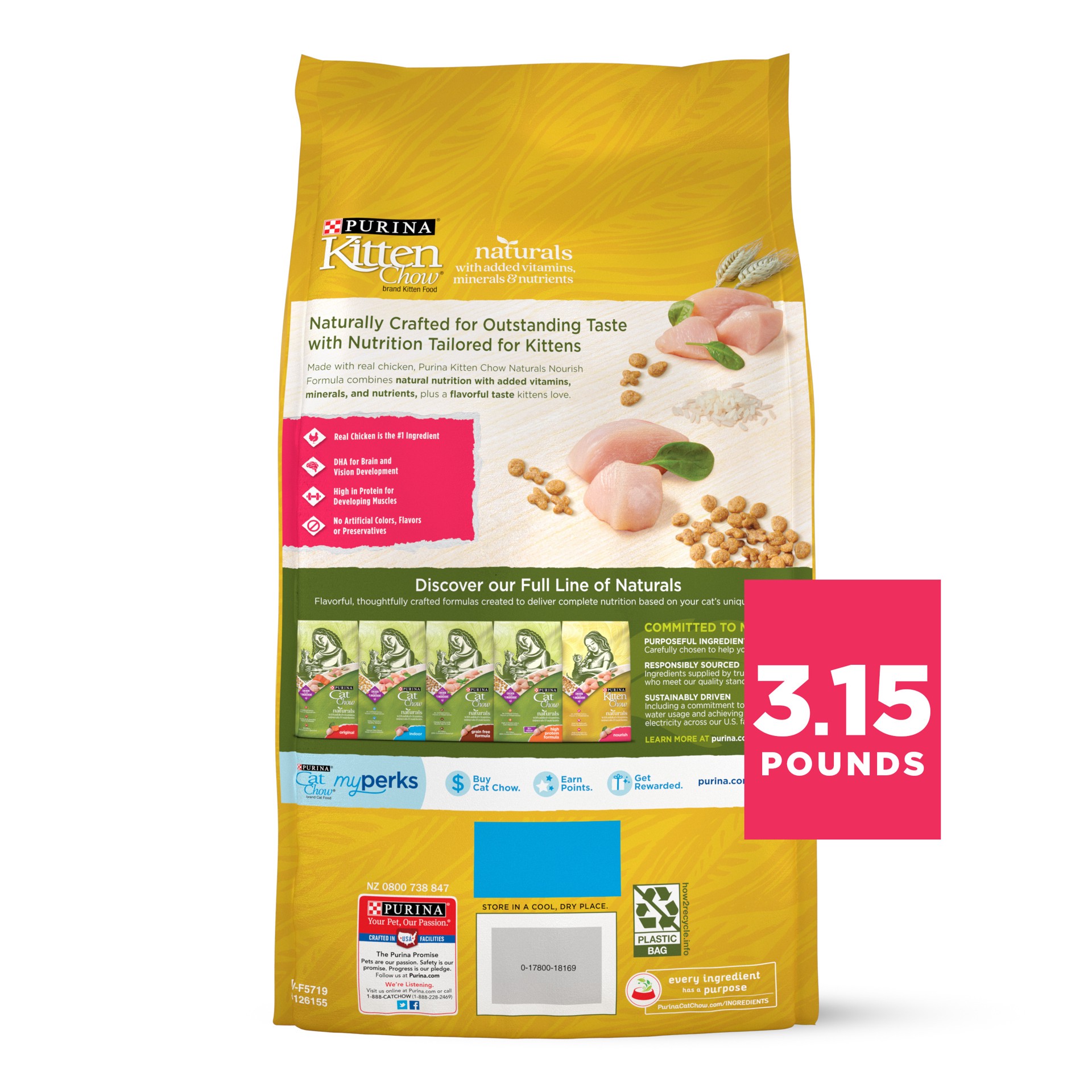 slide 9 of 9, Kitten Chow Purina Kitten Chow High Protein Cat Food Naturals with Added Vitamins, Minerals and Nutrients, 3.15 lb