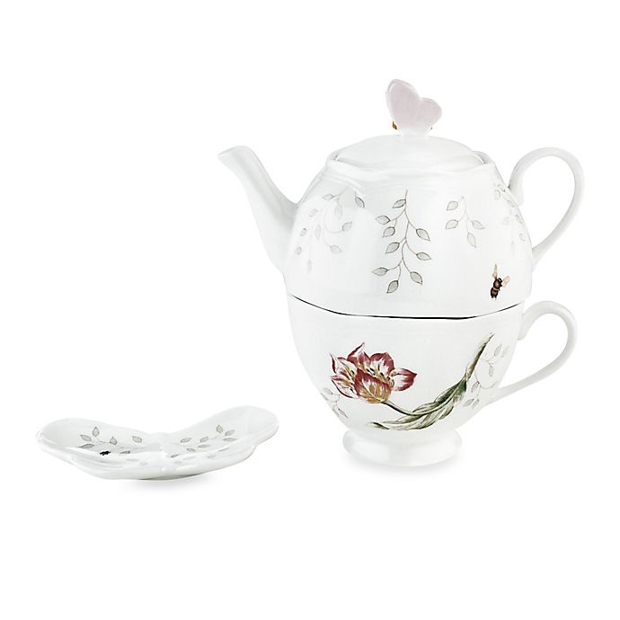 slide 1 of 1, Lenox Butterfly Meadow Stackable Tea Set with Teabag Holder, 1 ct