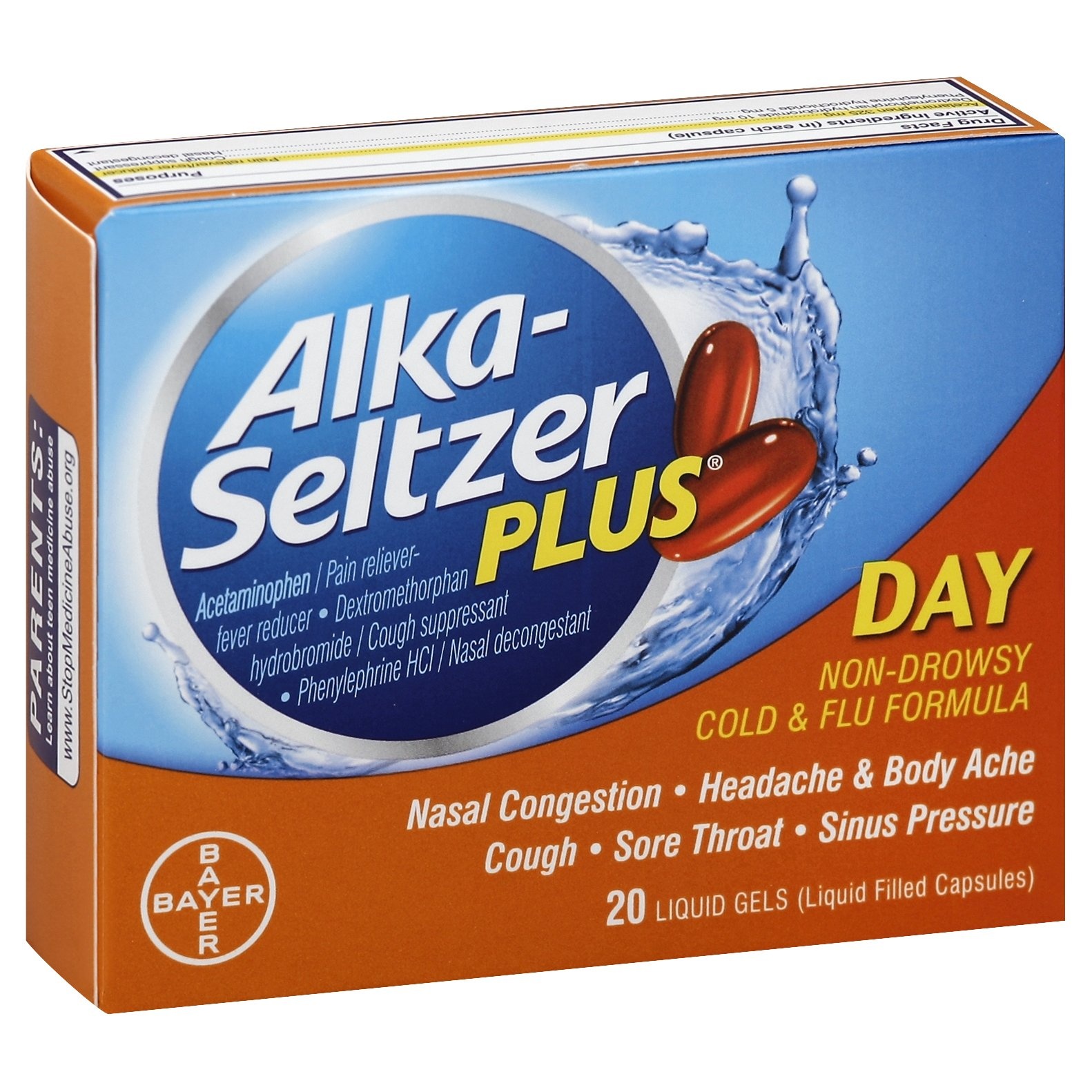 slide 1 of 1, Alka-Seltzer Plus Non-Drowsy Cold & Flu Formula Multi-Symptom Relief Liquid Gels, 20 ct