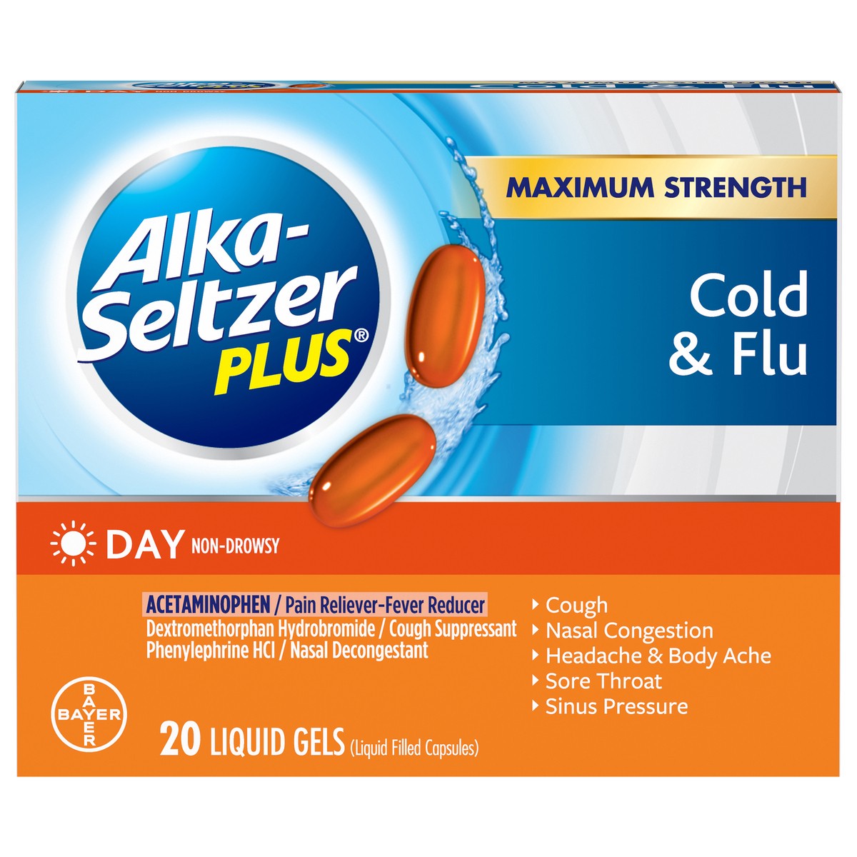 slide 1 of 4, Alka-Seltzer Maximum Strength Day Cold & Flu Liquid Gels 20 ea, 20 ct