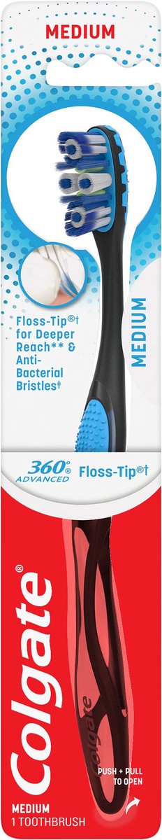 slide 3 of 7, Colgate 360° Advanced Floss-Tip Bristles Toothbrush, Medium, 1 ct