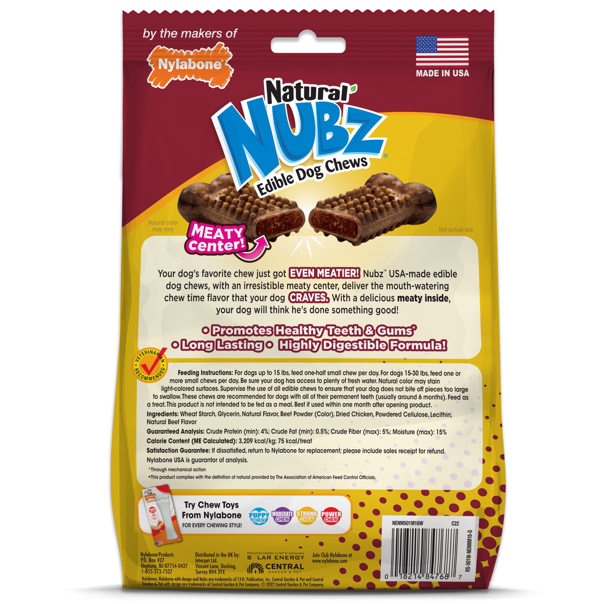 slide 6 of 9, Nylabone Nubz Meaty Center Natural Long Lasting Edible Dog Chews Beef Small - Up to 30 lbs.(16 Count), 16 ct