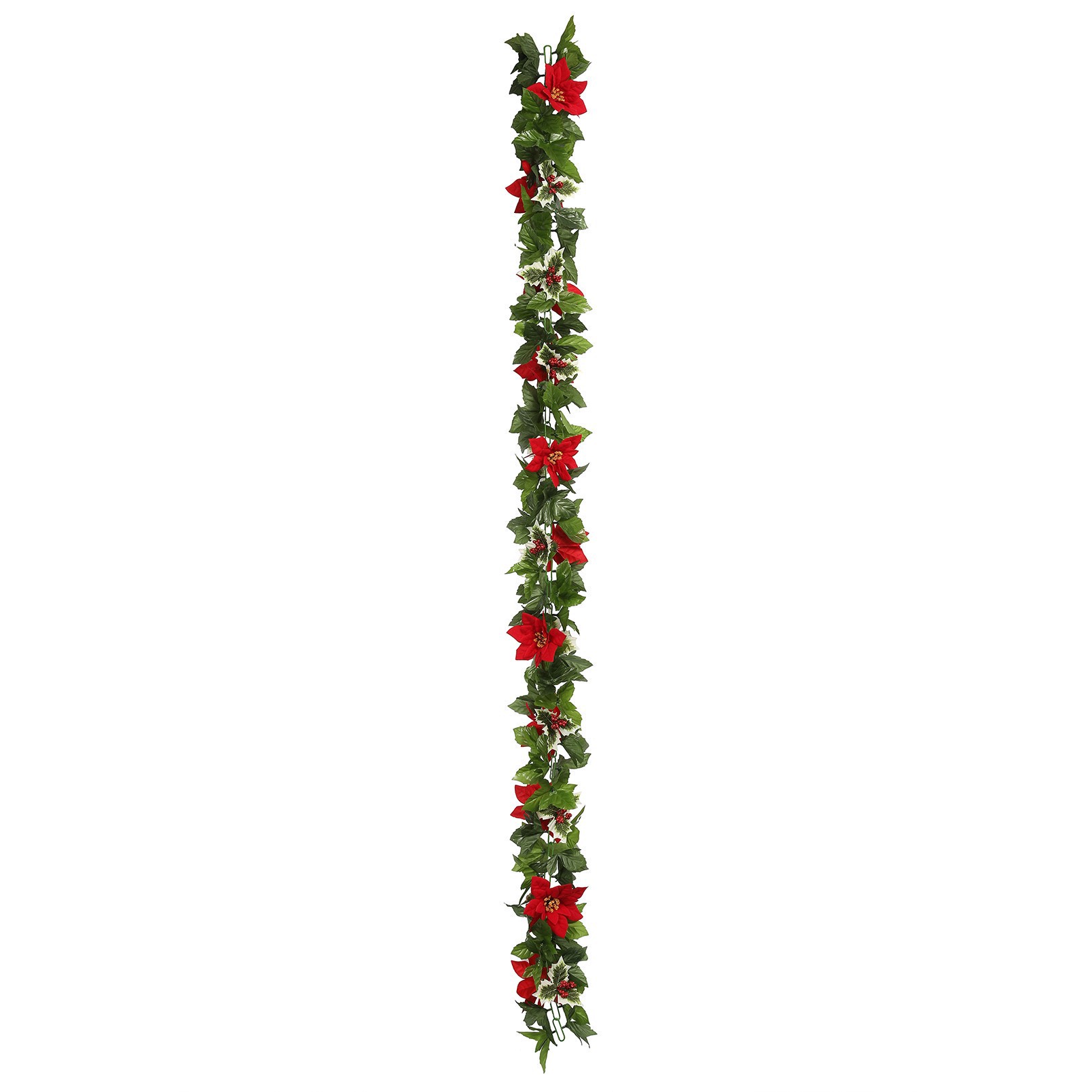 slide 4 of 4, 6ft. Green & Red Poinsettia & Holly Chain Garland By Ashland, 6 ft