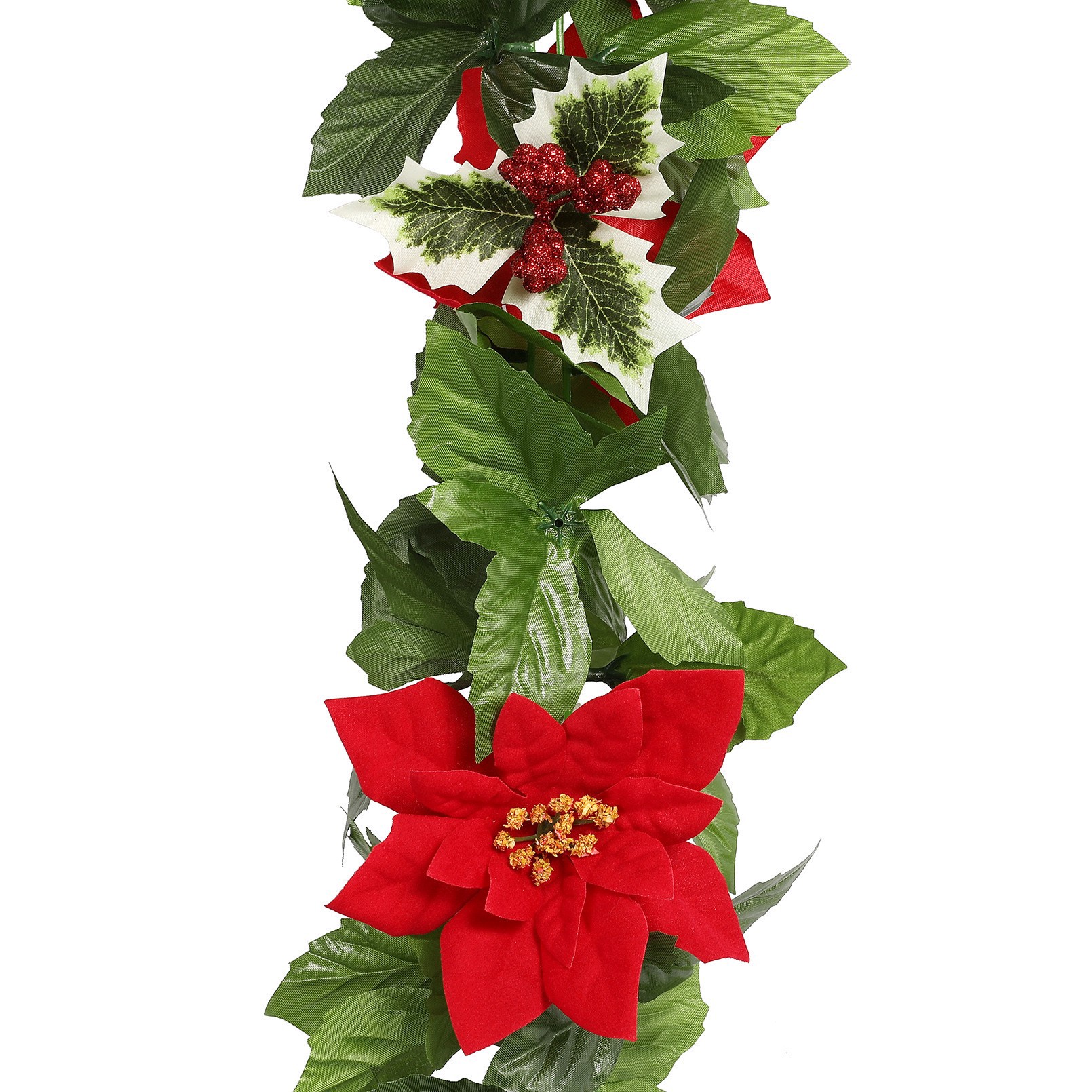 slide 2 of 4, 6ft. Green & Red Poinsettia & Holly Chain Garland By Ashland, 6 ft