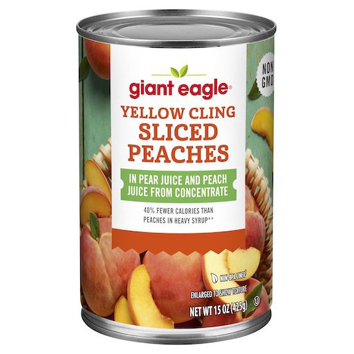 slide 1 of 1, Giant Eagle Sliced Peaches, Yellow Cling Peaches, Lite, In Juice, 15.25 oz