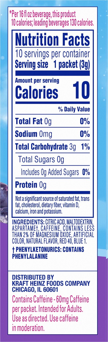 slide 4 of 9, Crystal Lite Grape Powdered Drink Mix With Caffeine - 1.1 oz, 10 ct; 0.11 oz