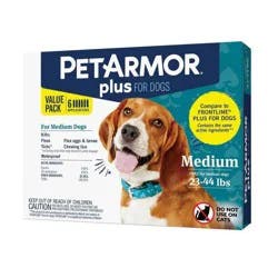 PetArmor Plus for Medium Dogs 23-44 lbs, Flea & Tick Prevention for Dogs, 6-Month Supply