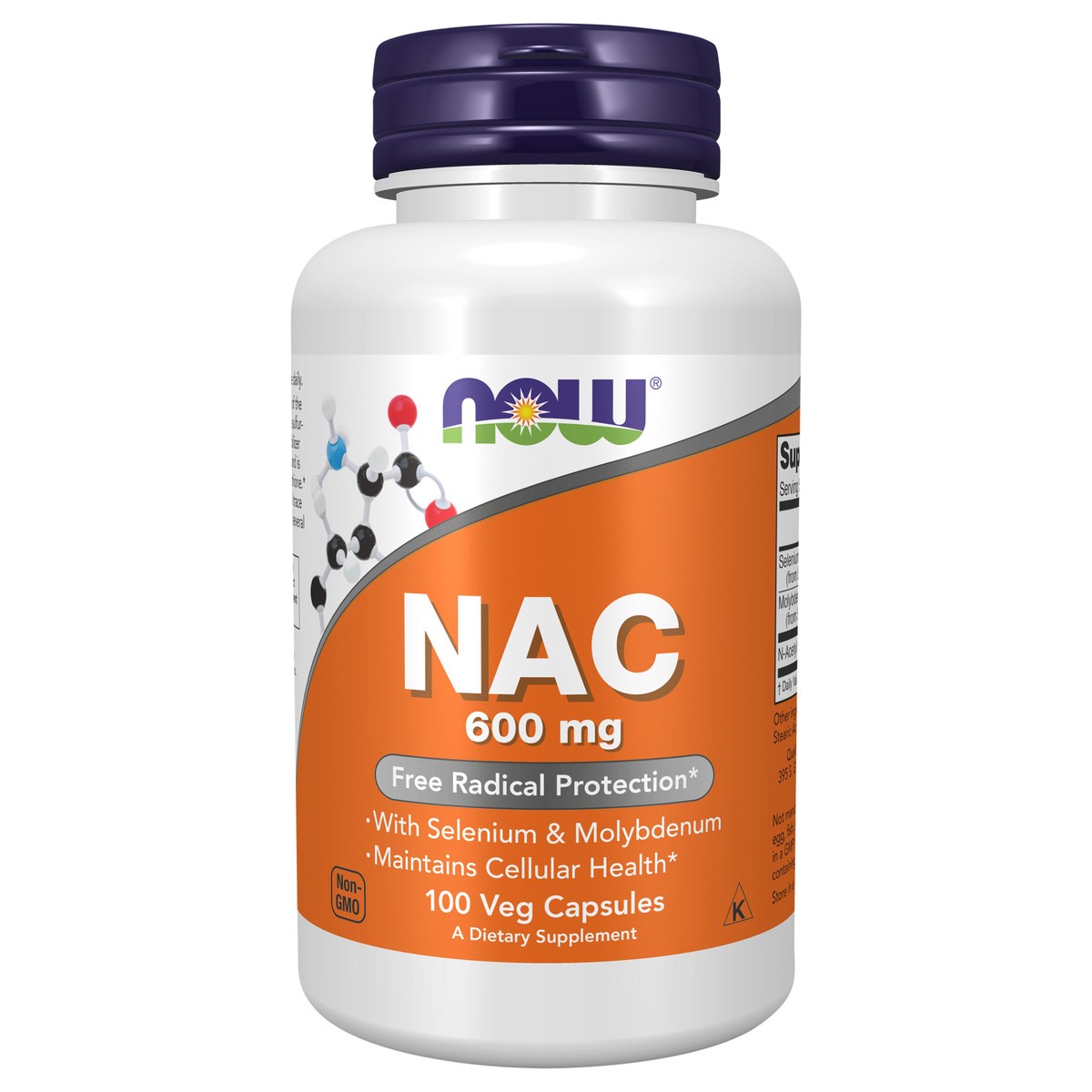 slide 1 of 4, NOW Supplements, NAC (N-Acetyl Cysteine) 600 mg with Selenium & Molybdenum, 100 Veg Capsules, 100 ct