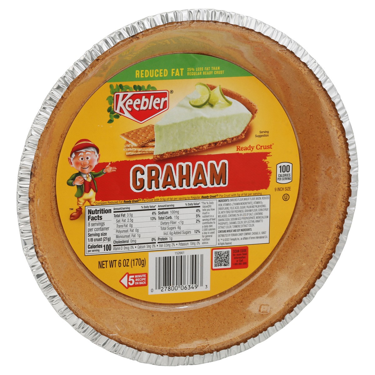 slide 7 of 9, KEEBLER Graham Reduced Fat Ready Crust fillable pie shell , 9in, 6oz / 170g, 6 oz