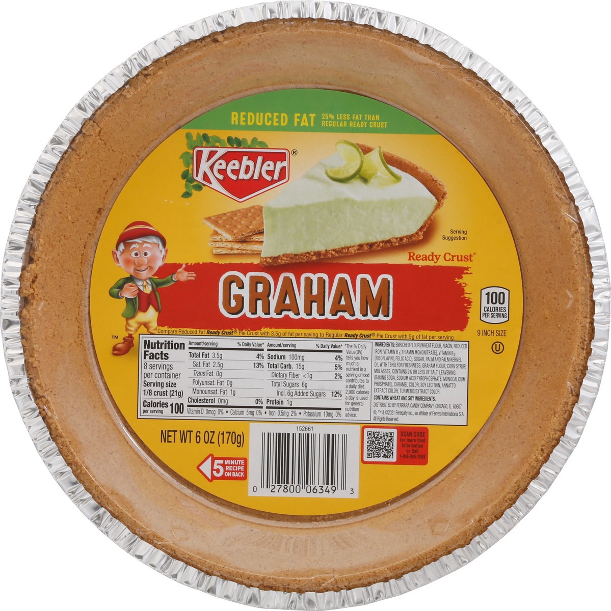 slide 6 of 9, KEEBLER Graham Reduced Fat Ready Crust fillable pie shell , 9in, 6oz / 170g, 6 oz