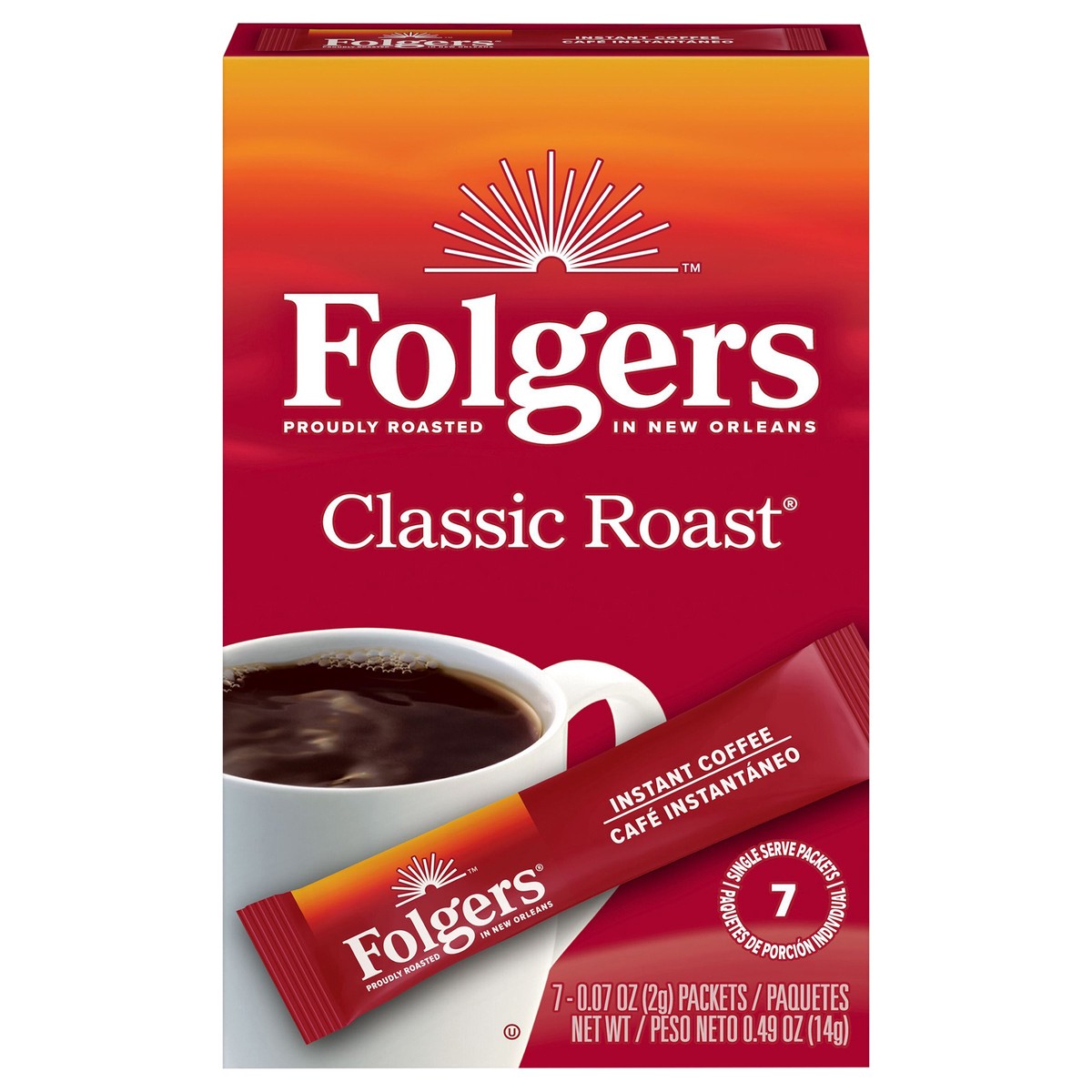 slide 1 of 31, Folgers Classic Roast Instant Coffee, Single Serve Packets, 7 ct