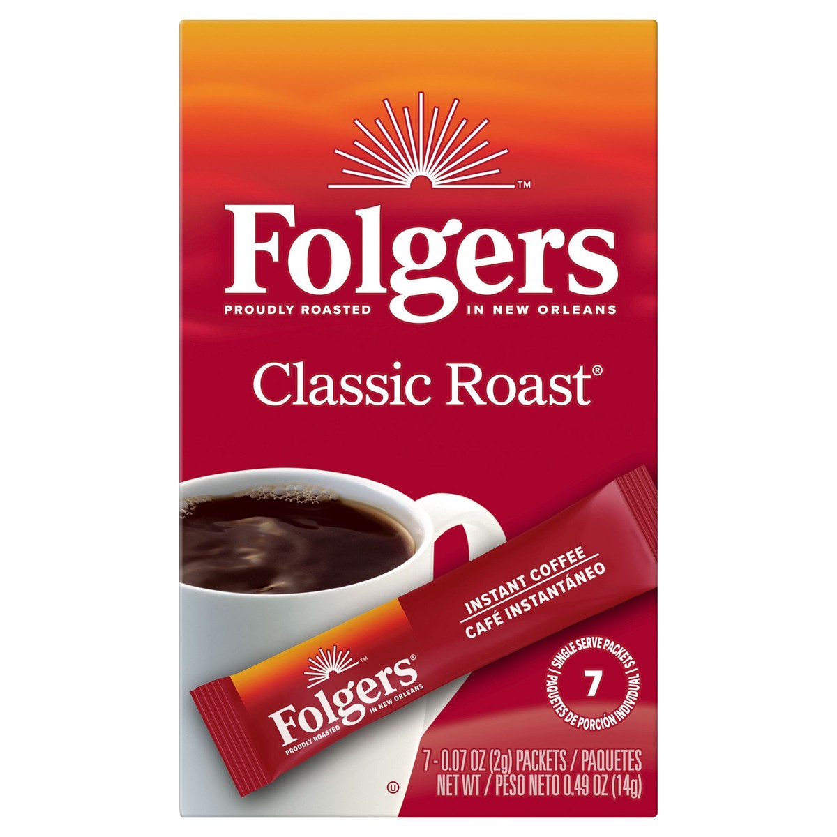 slide 1 of 31, Folgers Classic Roast Instant Coffee, Single Serve Packets, 7 ct