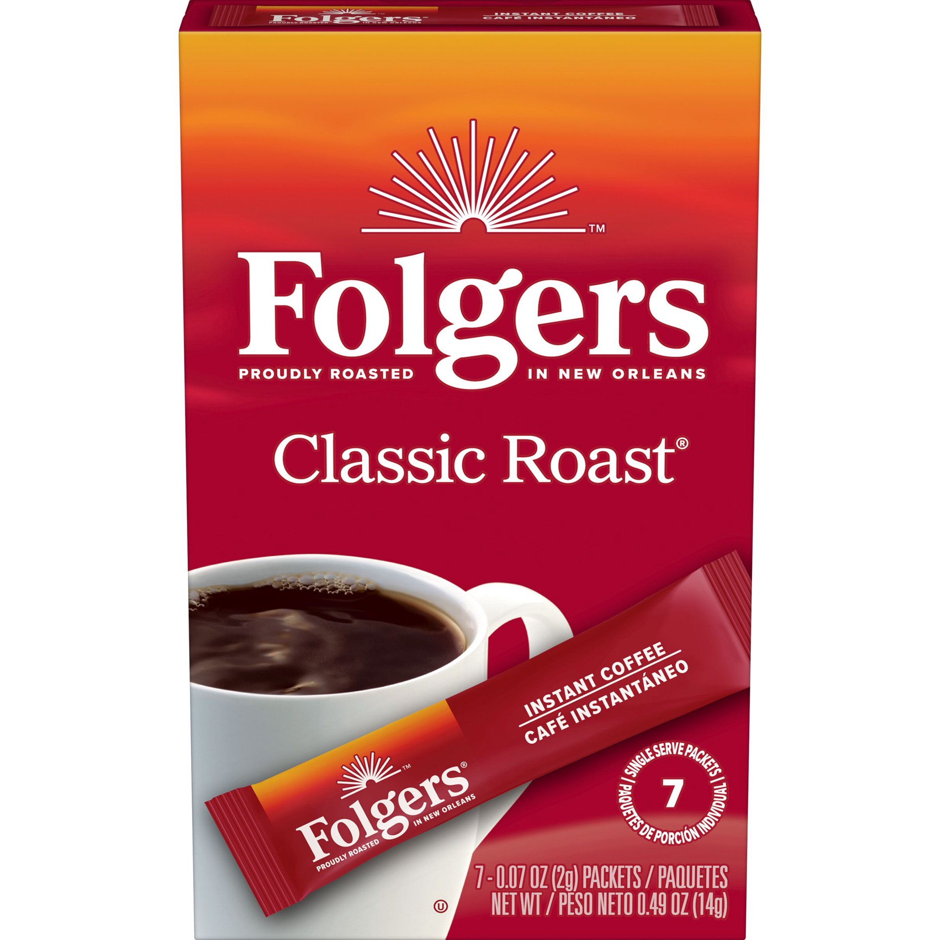 slide 1 of 31, Folgers Classic Roast Instant Coffee, Single Serve Packets, 7 ct