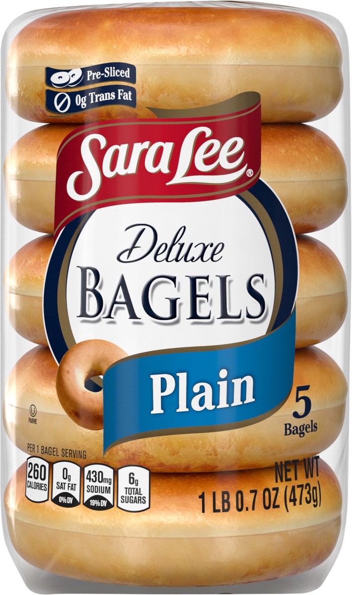 slide 5 of 7, Sara Lee Deluxe Plain Bagels, 5 count, Bagels, 16.7 oz Bag, 20 oz