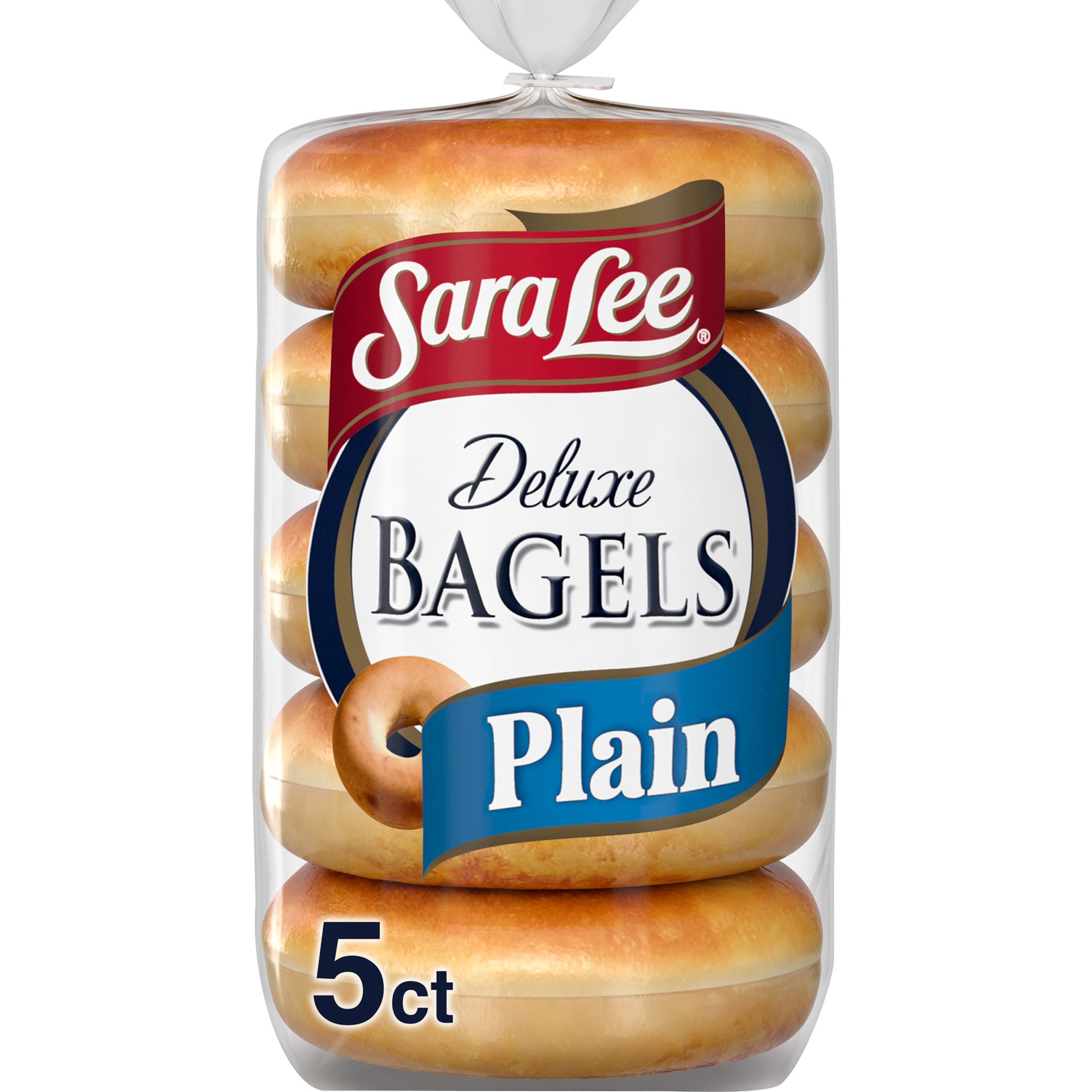 slide 1 of 7, Sara Lee Deluxe Plain Bagels, 5 count, Bagels, 16.7 oz Bag, 20 oz