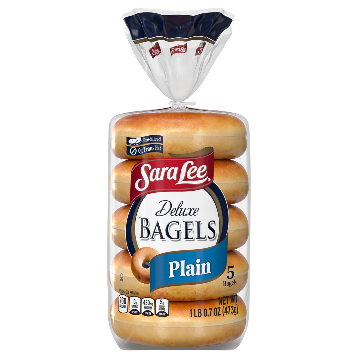 slide 1 of 7, Sara Lee Deluxe Plain Bagels, 5 count, 16.7 oz, 5 ct