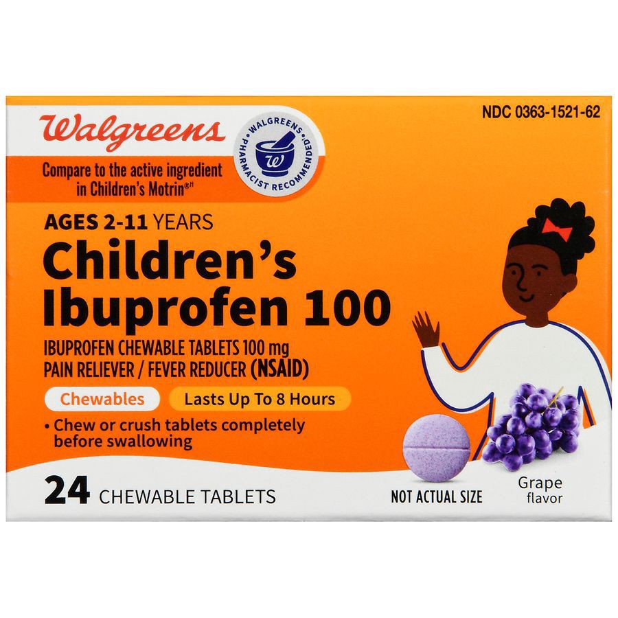 slide 3 of 5, Walgreens Junior Strength Ibuprofen Grape Flavor Chewable Tablets 100Mg, 24 ct