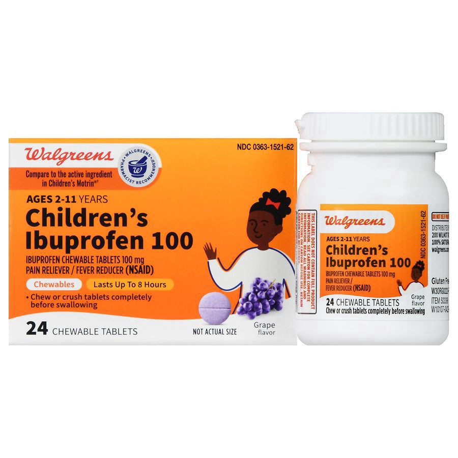 slide 1 of 5, Walgreens Junior Strength Ibuprofen Grape Flavor Chewable Tablets 100Mg, 24 ct