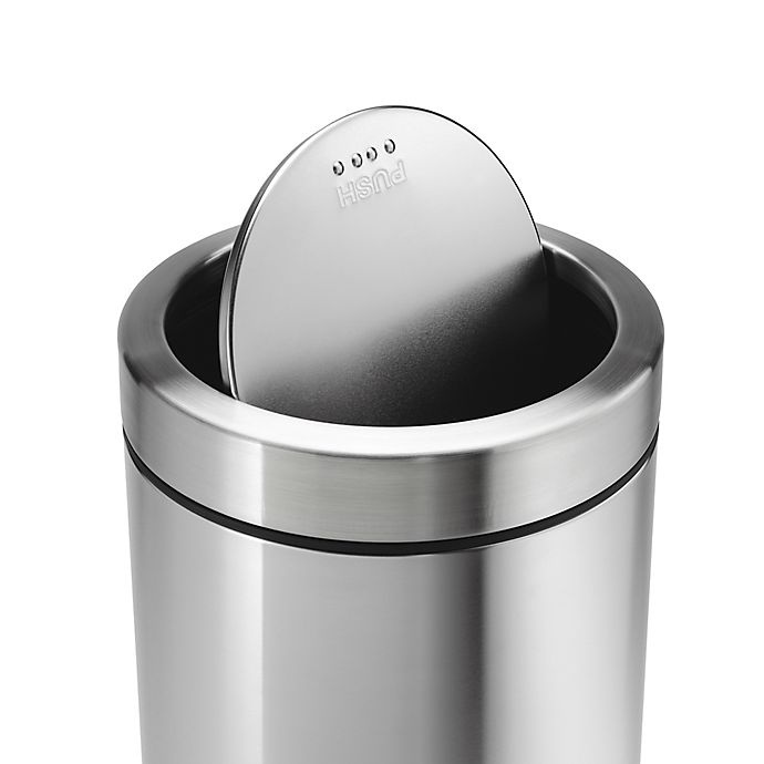 slide 2 of 4, simplehuman Round Swing Top Trash Can - Brushed Steel, 55 liter